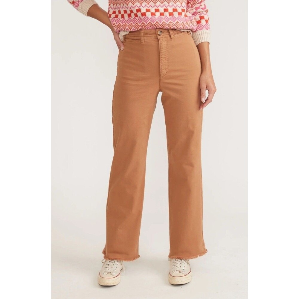 Marine Layer Bridget Pants Womens Size 14 Brown Chino Wide Leg Raw Hem Boho